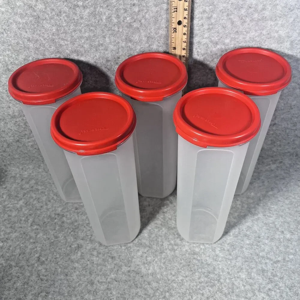 Tupperware Modular Mate Oval 4 Containers Set of 5 Red Lids 890ml Pantry Storage